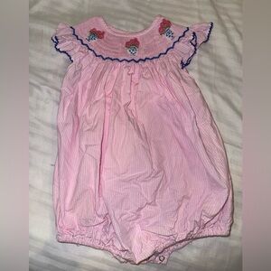 Pink Baby bubble with Floral smocked